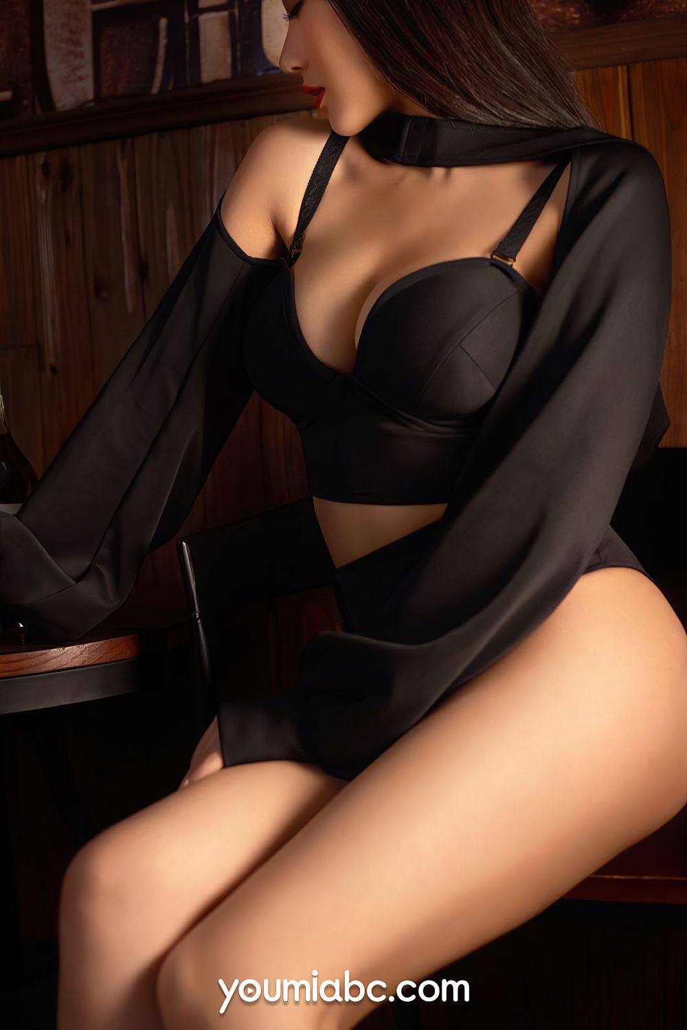 美女模特何嘉颖修长美腿黑色服饰系列性感写真