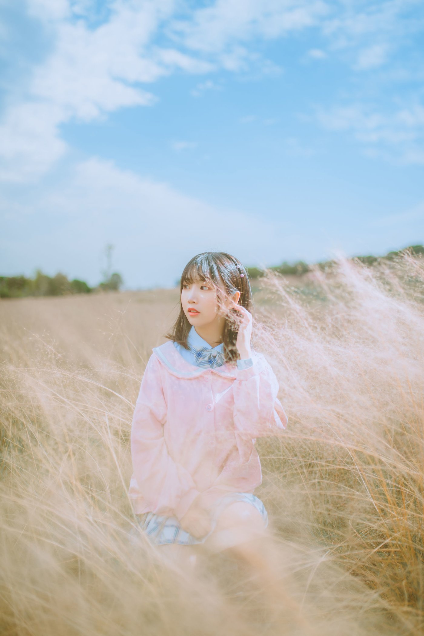 面饼仙儿JK制服粉黛草场景粉色风格